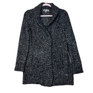 Eddie Bauer Lounge Cardigan Women Size M Black White Pockets Open Shawl Cozy